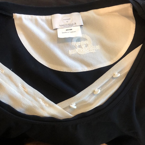 Marina Rinaldi black pullover top. Nice white detailing at neck and cuff. Classy - Picture 6 of 9
